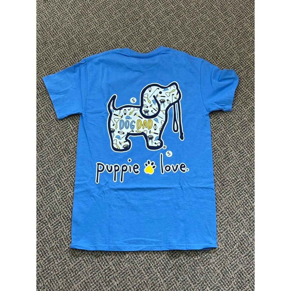 Puppie Love Dog Dad Graphic T Shirt Mens Size Small Blue Rescue Tee NWT